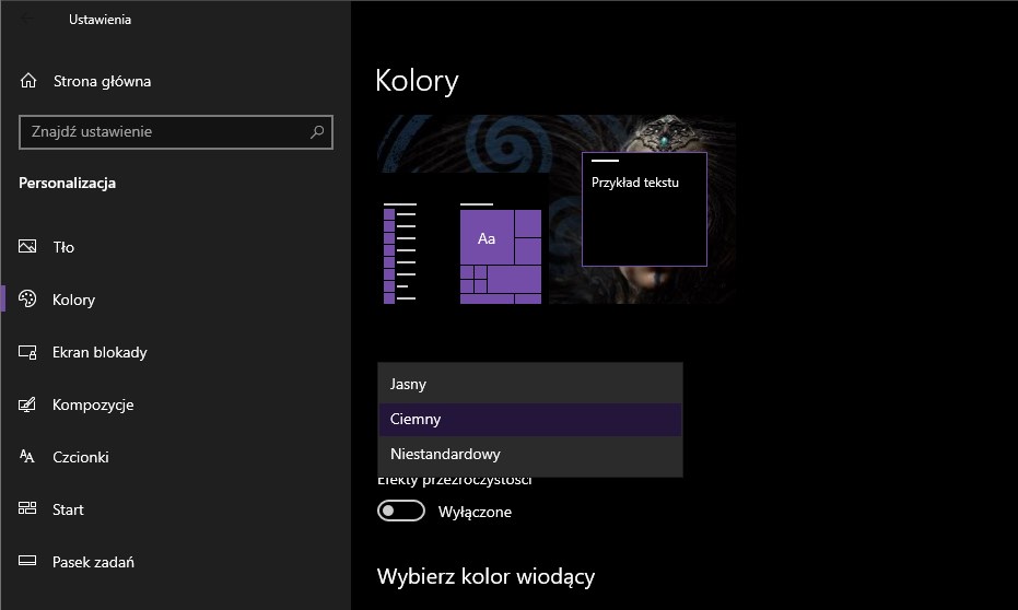 Włącz tryb ciemny w Windows 10