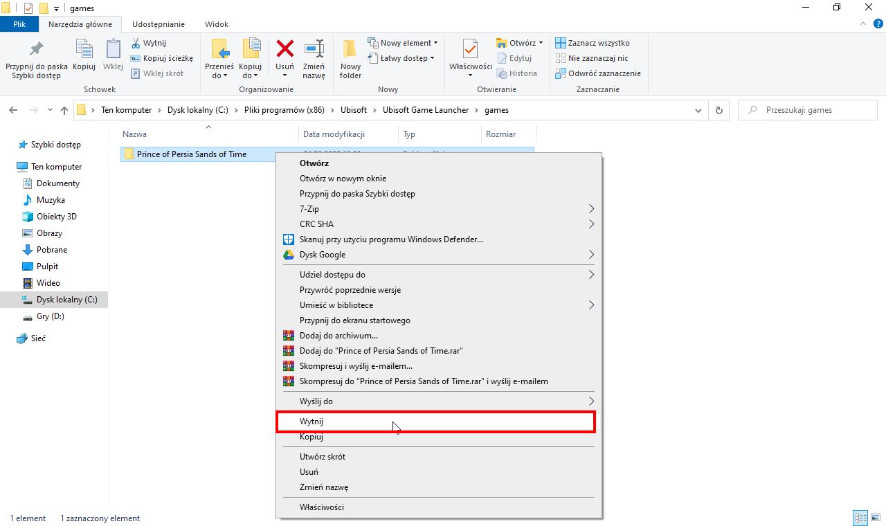 Wytnij folder gry z Uplay