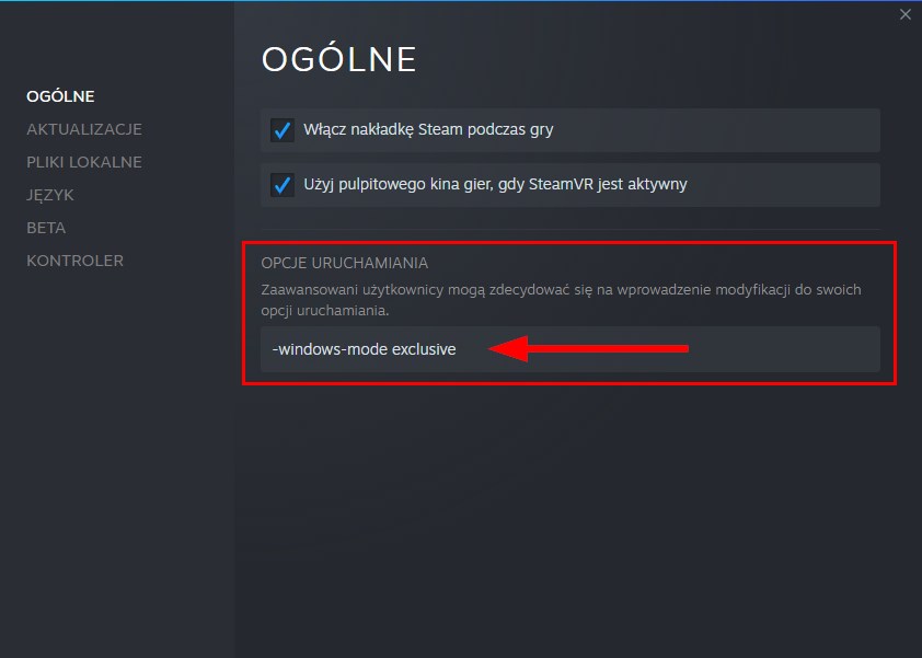 Dopisz opcję w ustawieniach uruchamiania gry
