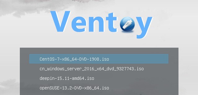 Wybierz system z bootloadera Ventoy