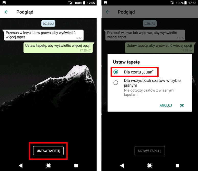 Ustaw tapetę dla danej rozmowy