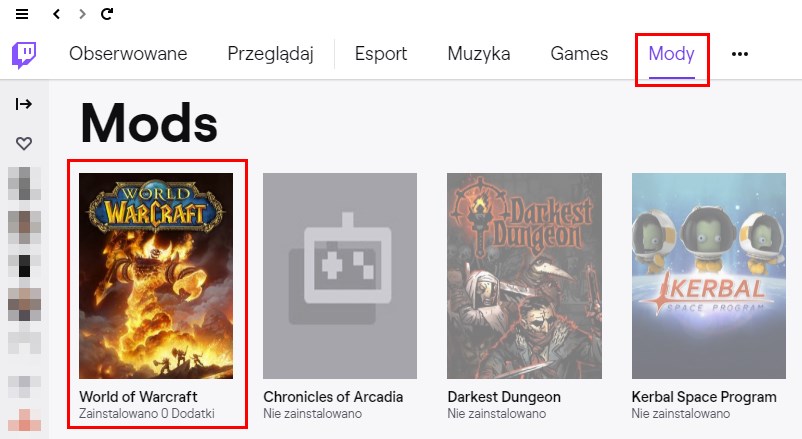 Przejdź do modów w aplikacji Twitch