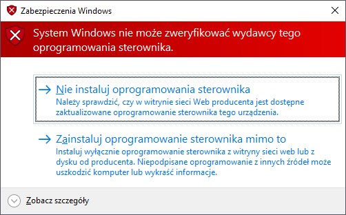 Potwierdź instalację sterownika