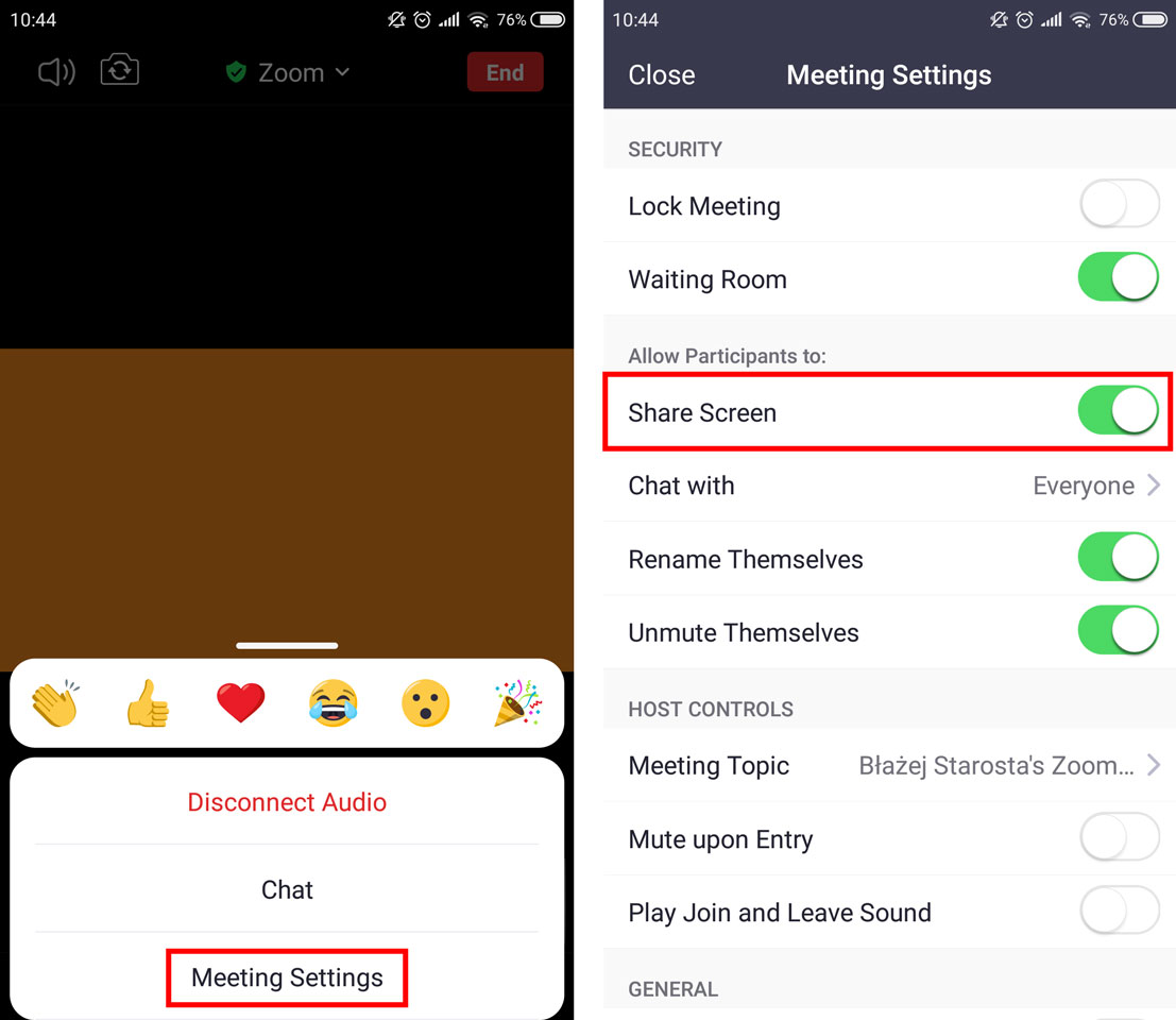 Włącz udostępnianie ekranu wszystkim uczestnikom w Zoom na Androidzie