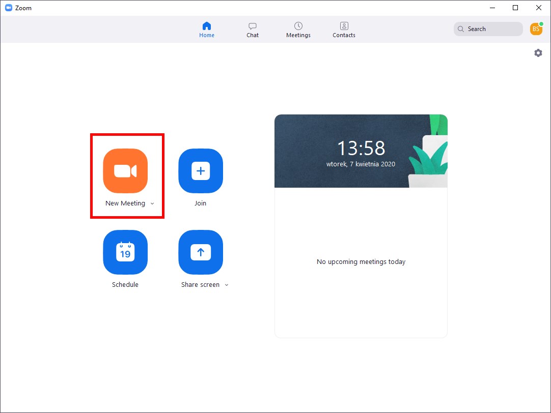Zoom - stwórz nowe spotkanie