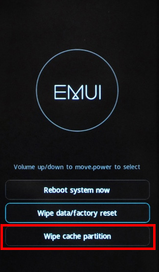 Wybierz opcję czyszczenia partycji cache w EMUI