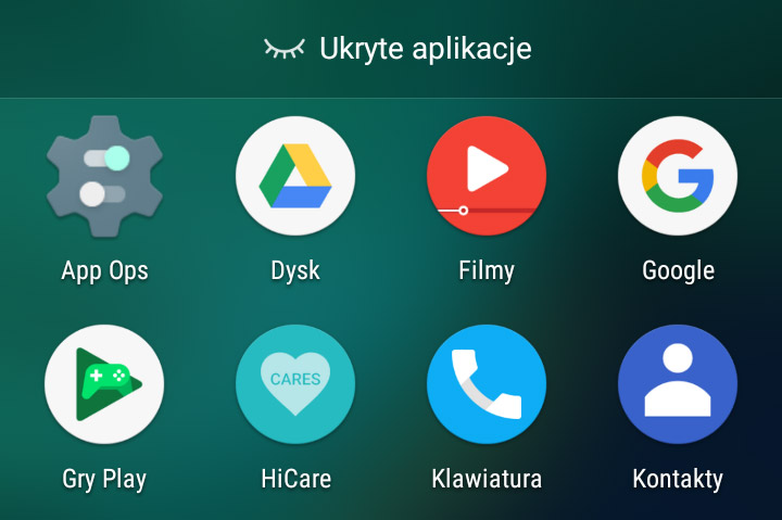 Lista ukrytych aplikacji w EMUI