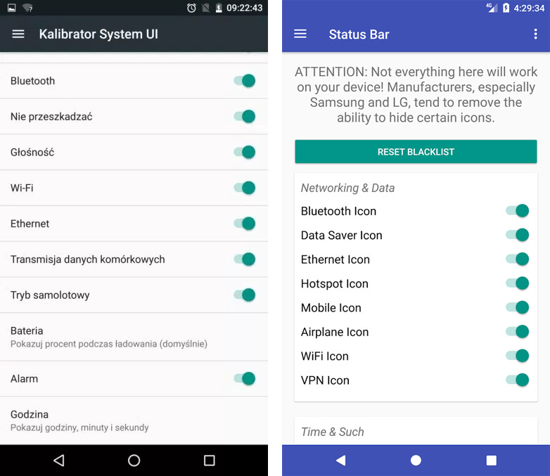 Ukrywanie wybranych ikon z paska stanu za pomocą Kalibratora System UI