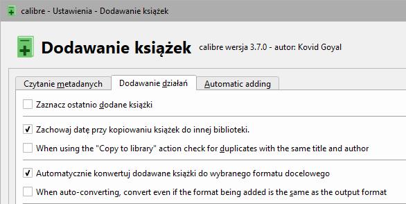 Ustaw opcję automatycznego konwertowania książek na format docelowy w Calibre