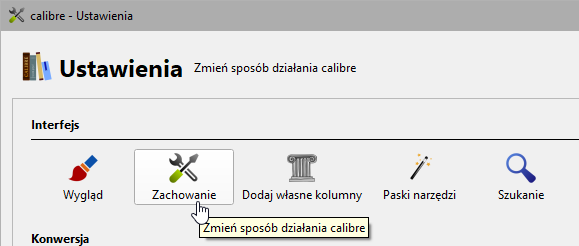 Wejdź do ustawień zachowania w Calibre