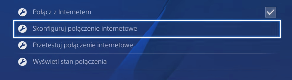 Przejdź do konfiguracji połączenia internetowego w PS4