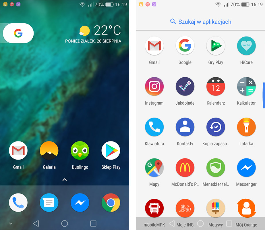 Pixel Launcher na smartfonie Honor 6