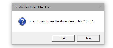 Wybierz, czy wyświetlać opis sterowników NVIDIA