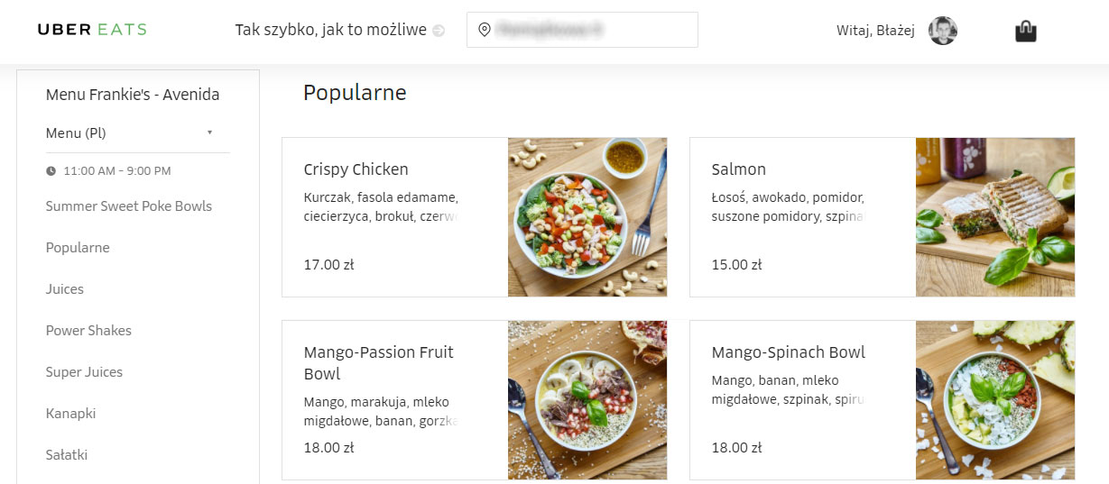 UberEATS - zamawianie jedzenia
