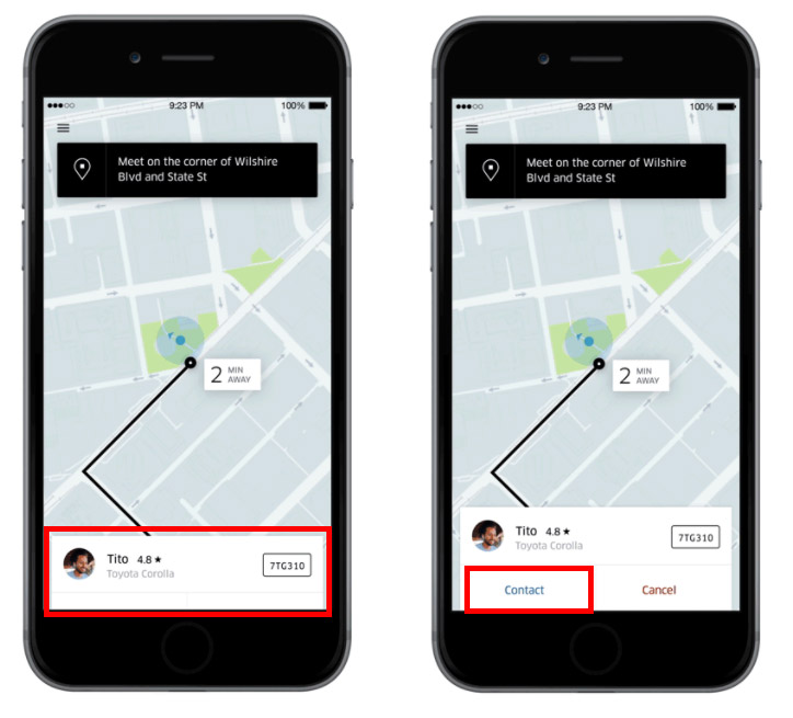 Wysuń kartę kierowcy w Uber i wybierz opcję kontaktu