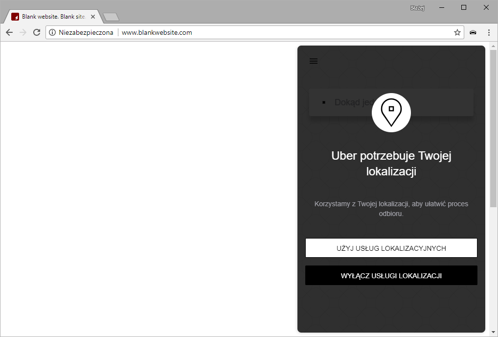 Uber - ustawienia lokalizacji