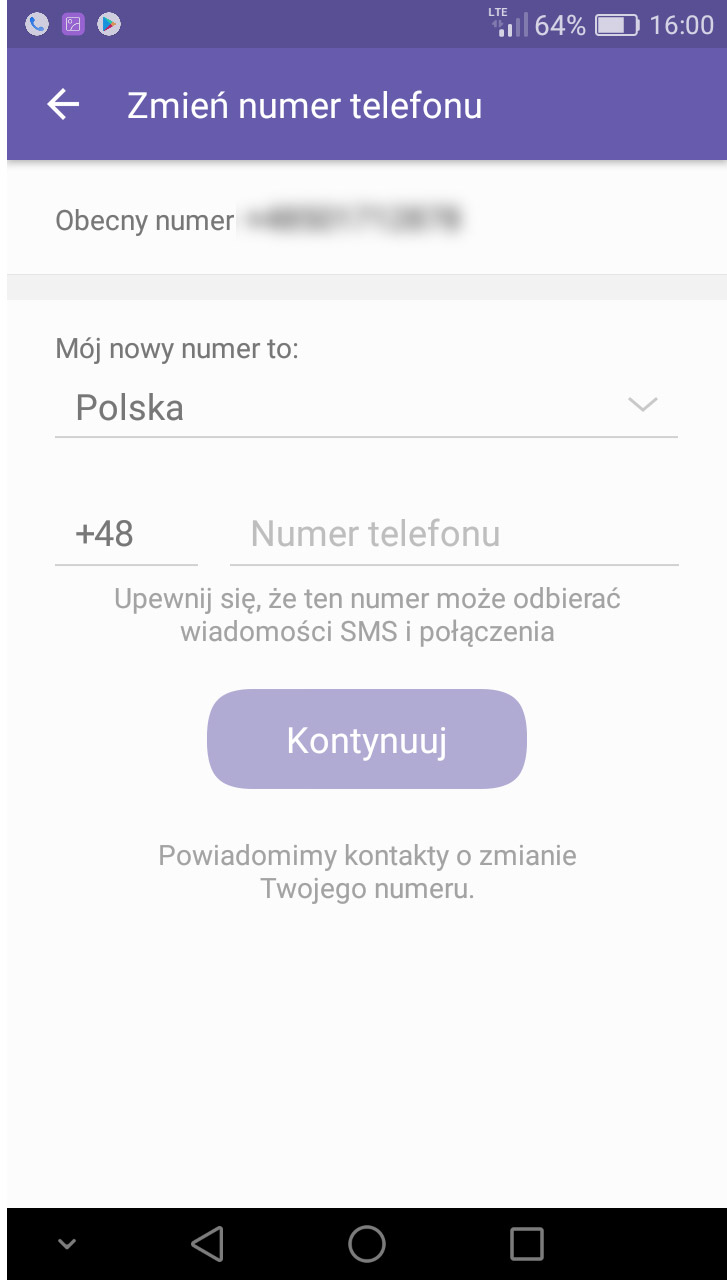 Zmień numer w Viberze po wykonaniu kopii zapasowej