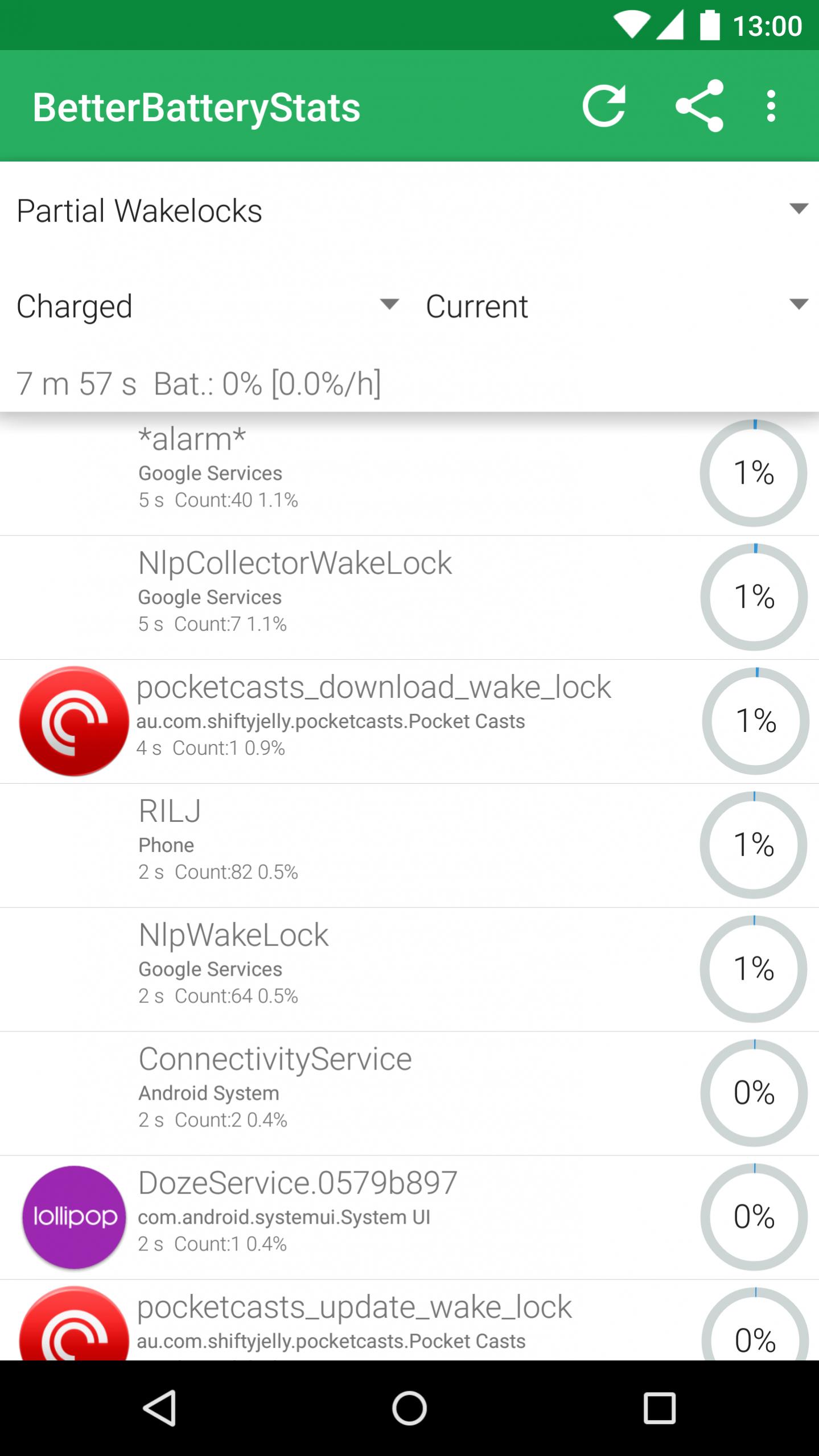 Better Battery Stats - główny interfejs