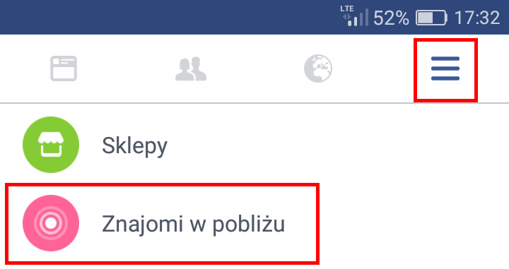 Wejdź do sekcji znajomych w pobliżu