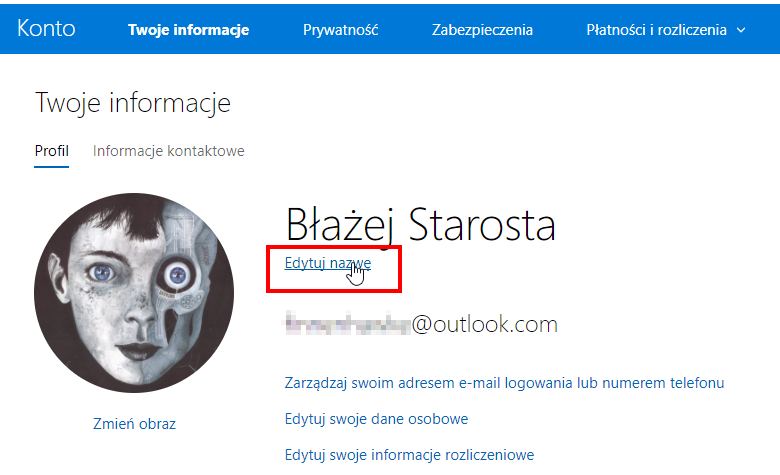 Ustawienia konta Microsoft