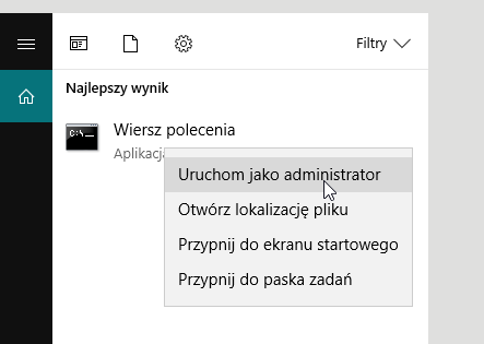 Uruchom wiersz polecenia w trybie administratora