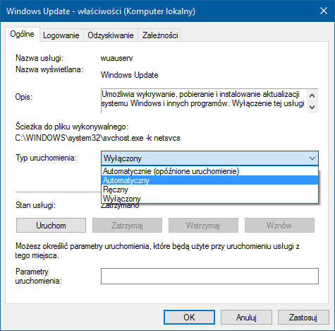 Włącz usługę Windows Update