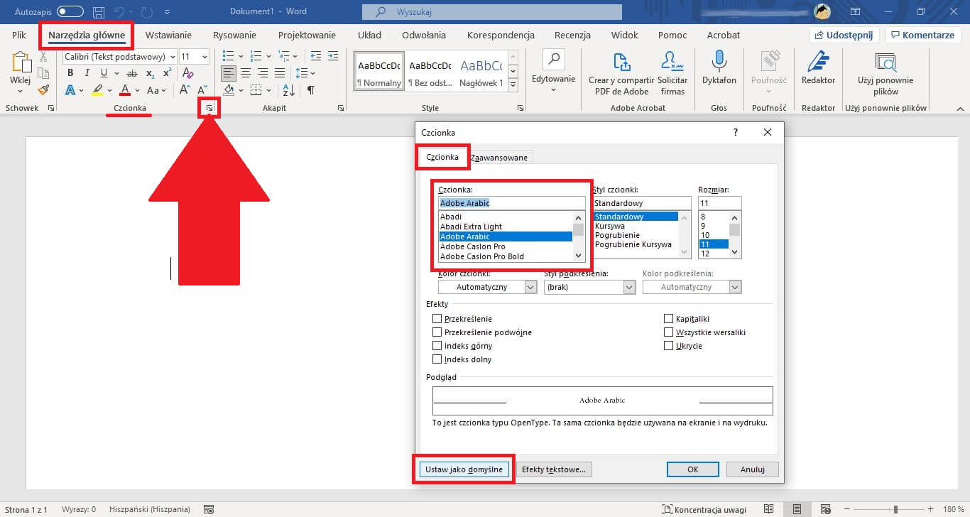 Jak zmienić domyślną czcionkę w programie Microsoft Word