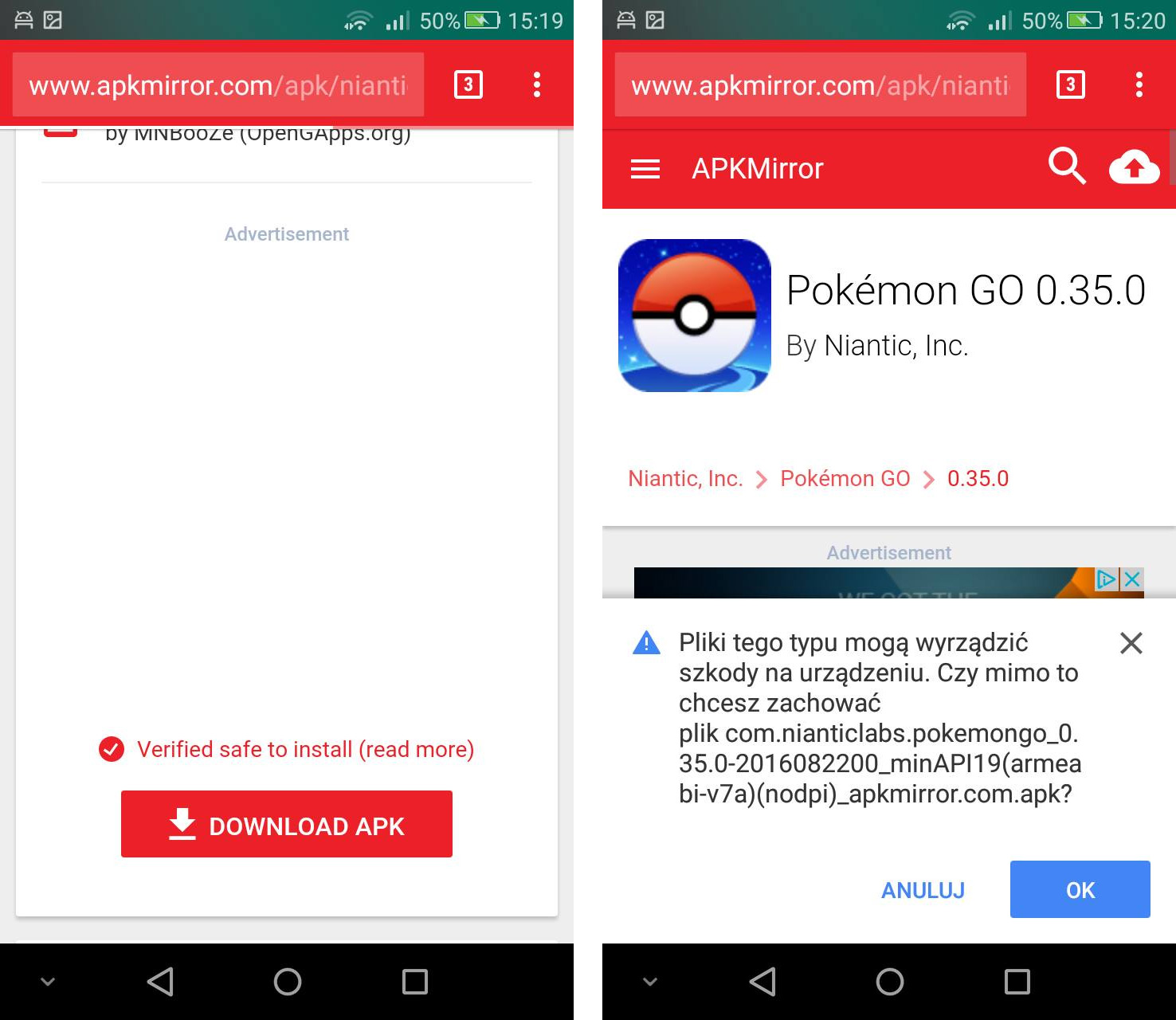 Pobieranie aktualizacji aplikacji Pokemon GO