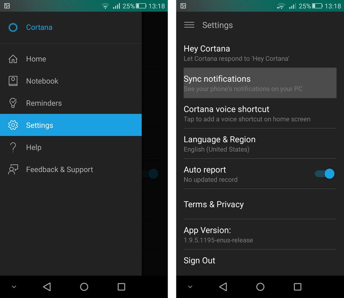 Cortana - przejdź do ustawień w Androidzie