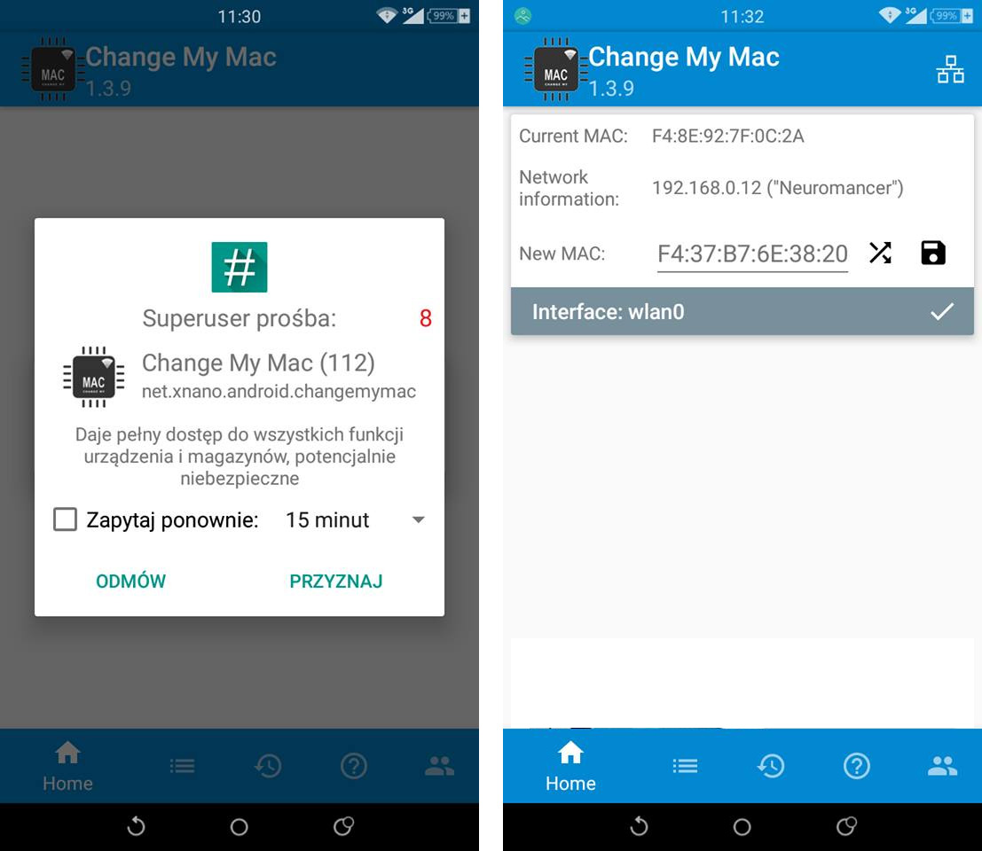 Change My Mac - interfejs i zmiana adresu MAC