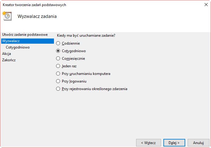 Wybierz częstotliwość uruchamiania zadania