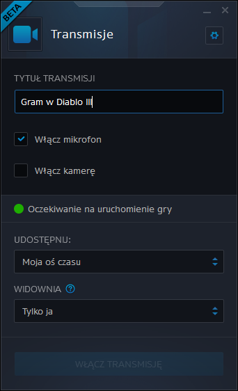 Okno transmisji w Battle.net