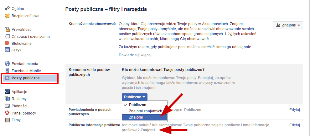 Edytuj ustawienia postów publicznych na Facebooku na PC