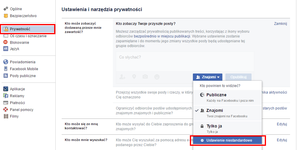 Domyślne ustawienia publikacji postów na Facebooku