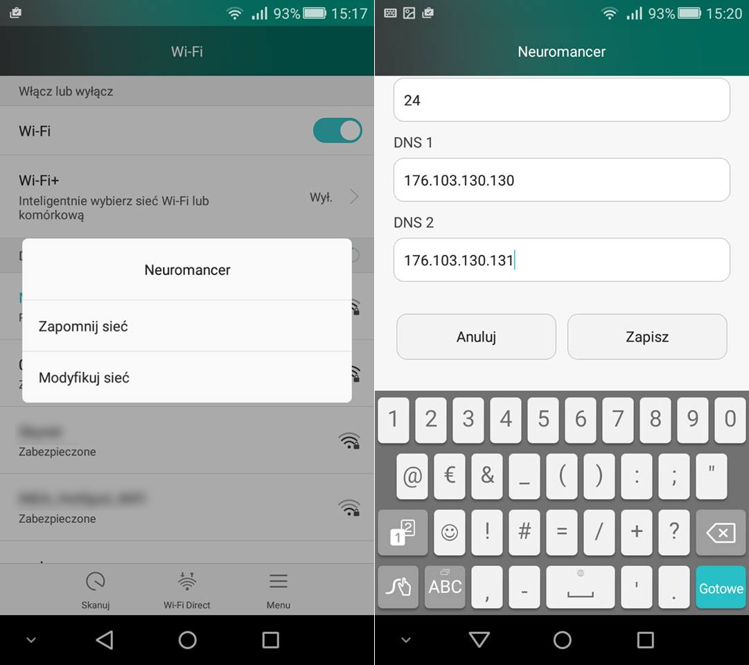 Zmiana DNS w sieci Wi-Fi
