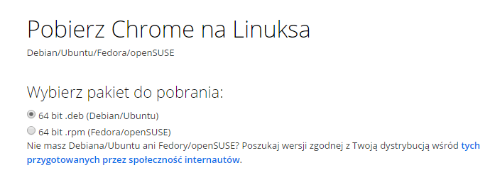 Pobieranie pliku instalacyjnego Chrome