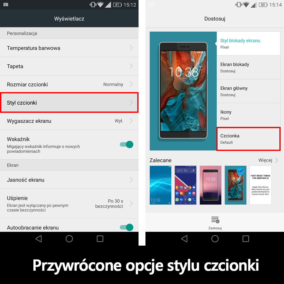 Przywrócone opcje stylu czcionki w Huawei