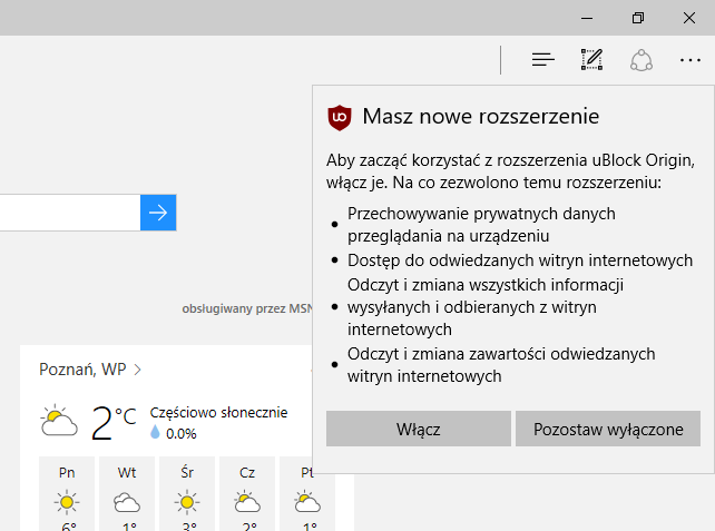 Włącz uBlock Origin w Edge