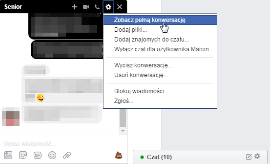 Wyświetlanie pełnej konwersacji na Facebooku