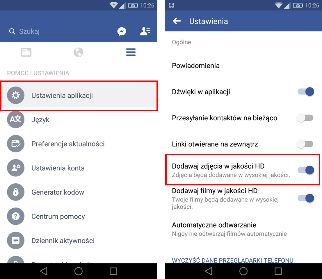 Włącz dodawanie zdjęć w jakości HD na Facebooku