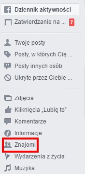 Wejdź do zakładki Znajomi w dzienniku zdarzeń