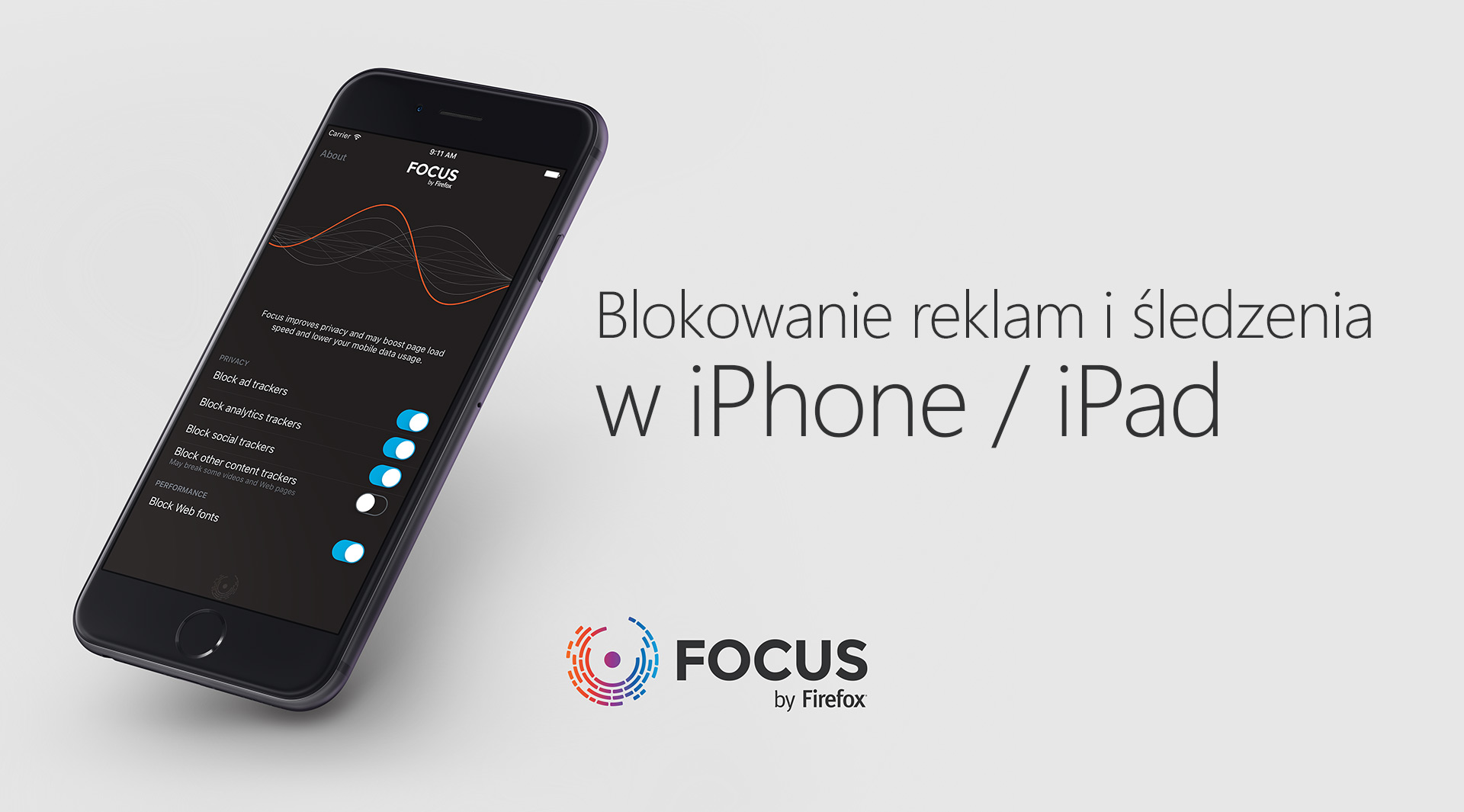 Blokowanie reklam i śledzenia w iOS - Firefox Focus