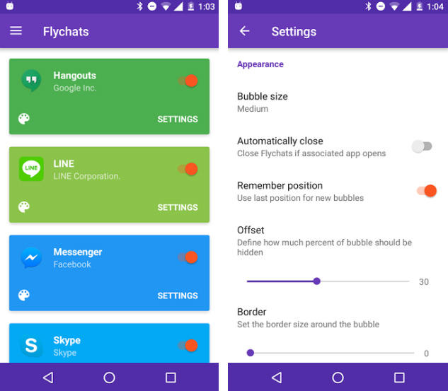 Flychat - ekran główny i ustawienia aplikacji