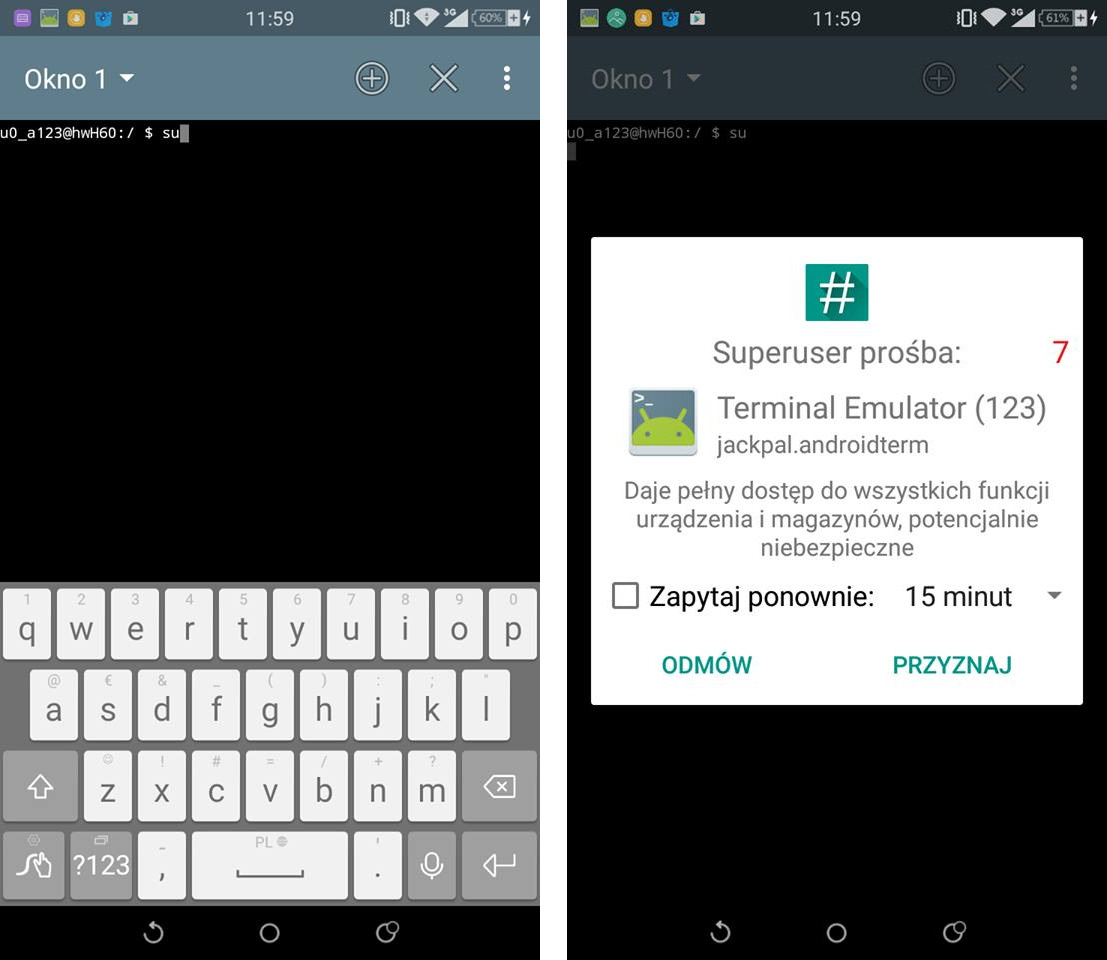 Nadaj uprawnienia ROOTa w aplikacji Terminal Emulator