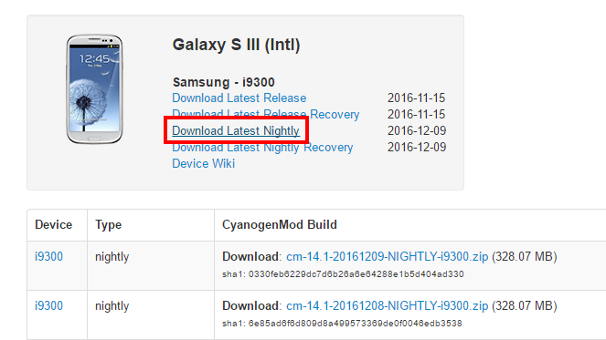 Galaxy S III - pobieranie CyanogenModa 14.1