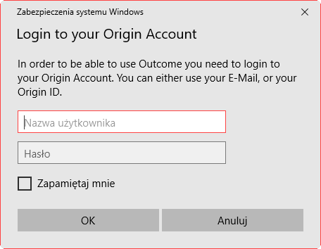 Zaloguj się na konto Origin w Outcome