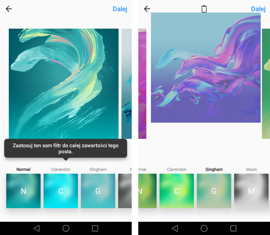 Instagram - wybór filtrów na kilka zdjęć