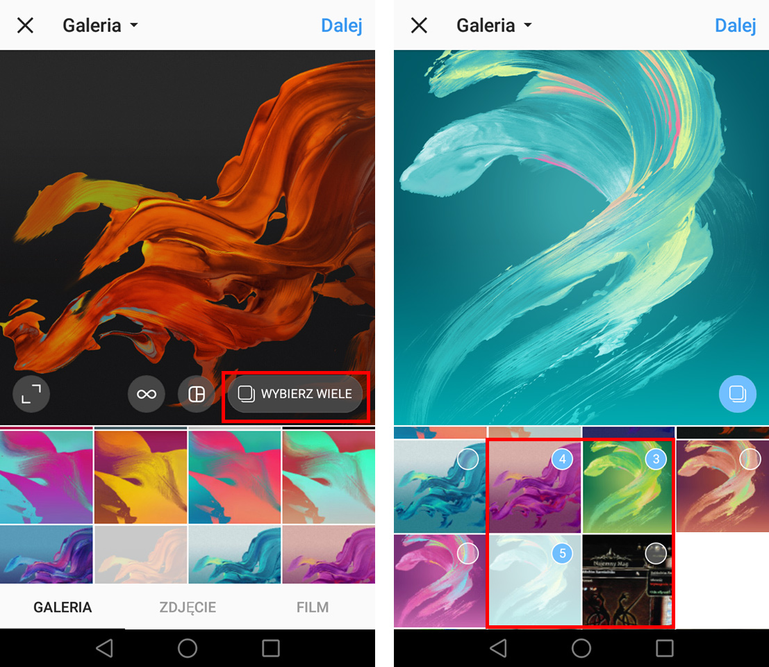 Instagram - wybierz zdjęcia do dodania