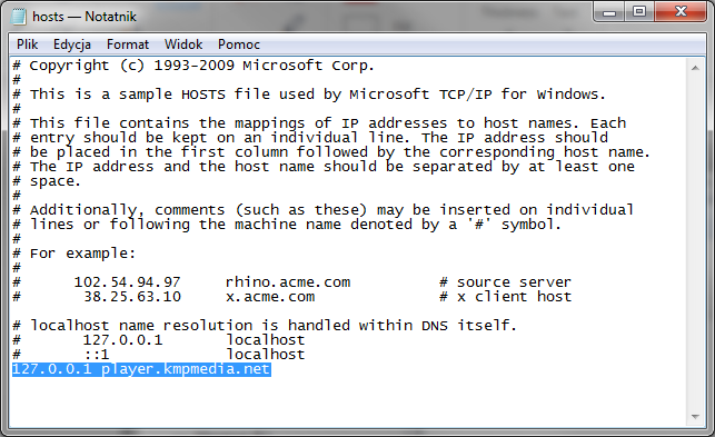 Blokada KMPlayer w hosts