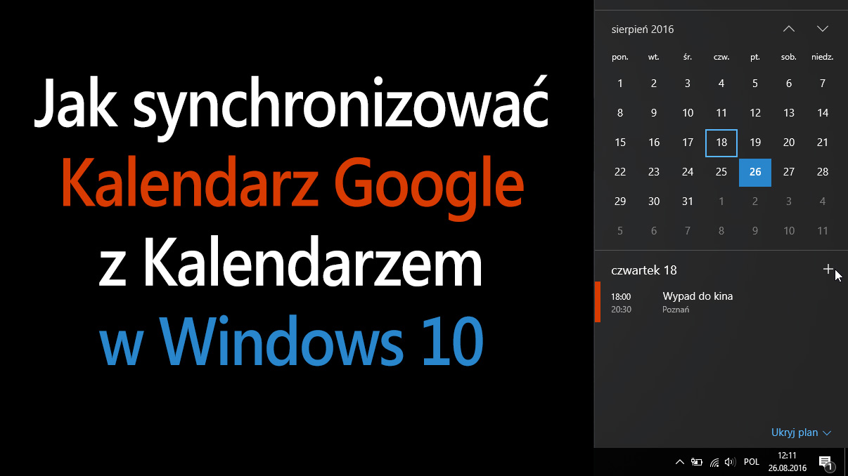 Wydarzenia z Kalendarza Google w Kalendarzu Windows 10